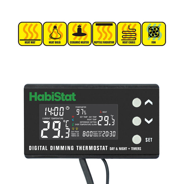 Habistat Digital Dimming Thermostat Day/Night + Timer, 600 Watt